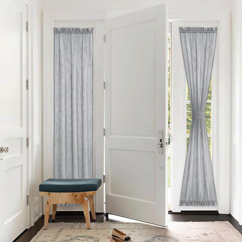 PONY DANCE Window Curtain - 30 x 72 in Light Grey Sidelight Sheer Panel for Door - Light Filter French Blinds With Top and Bottom Rod Pocket Voile for Glass, 1 Panel - Image 1